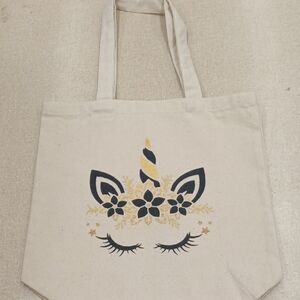 Whimsical Unicorn Canvas Tote - Cream and Black